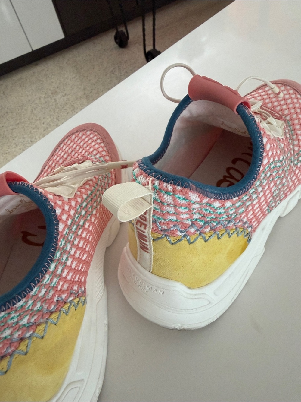 Sam Edelman Coral and Navy Knit Mesh Sneakers - Picture 5 of 6